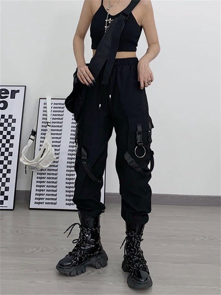 New women's black cargo pants