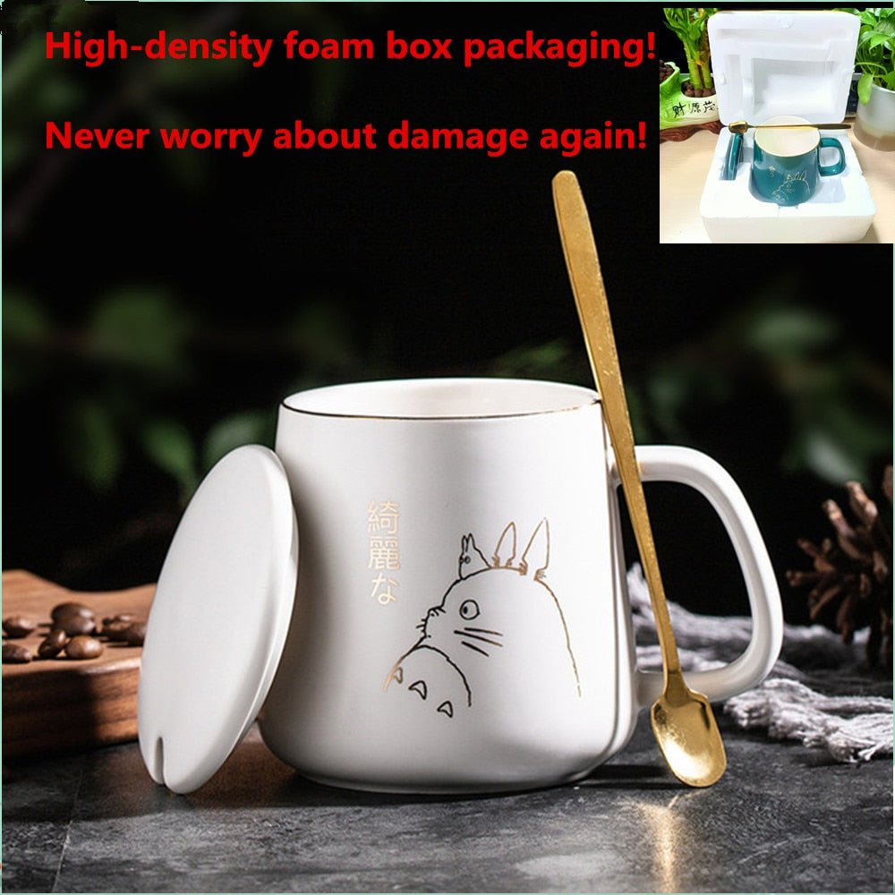 white / 400ml ceramic cat mug with lid spoon 14:1052#white;26:200007962#400ml