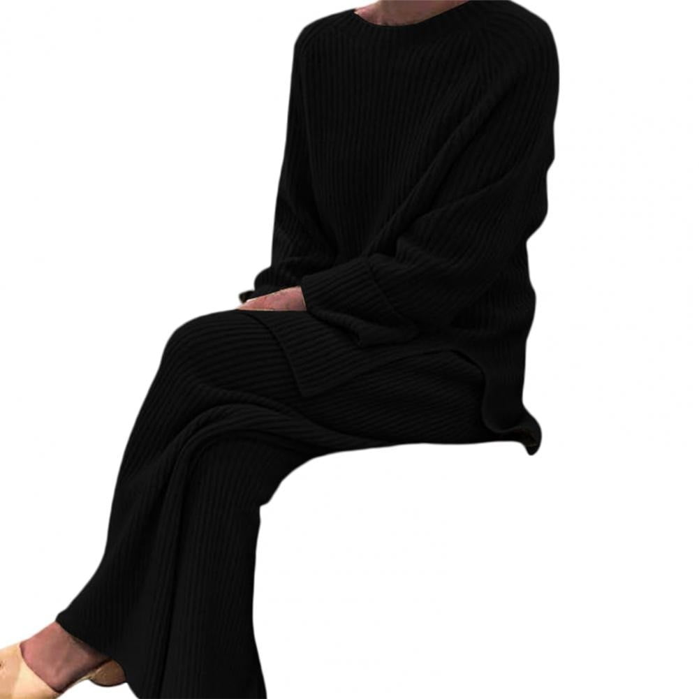 Black / M knitting loose pullover pants o-neck 14:29#Black;5:361386