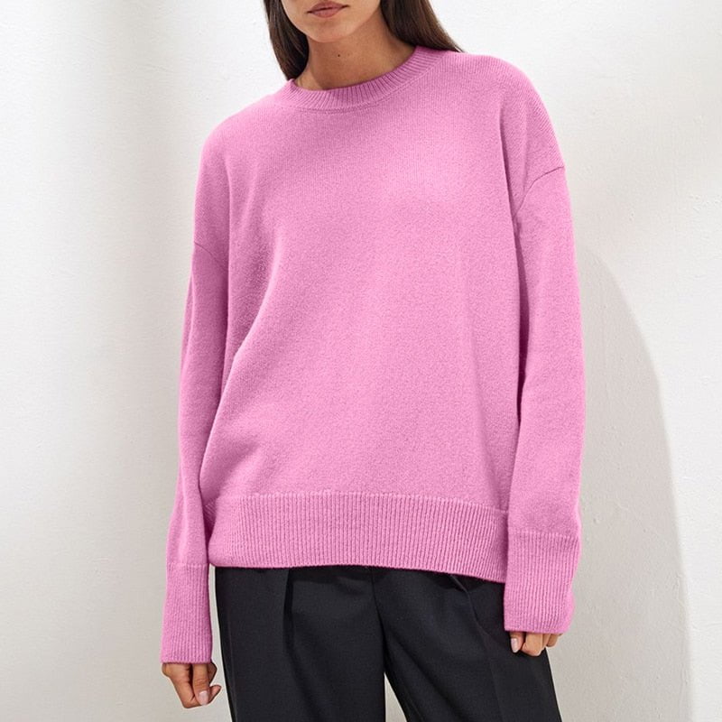 Pink / one size womens oversized cashmere sweater o-neck 14:200001951#Pink;5:200003528#one size