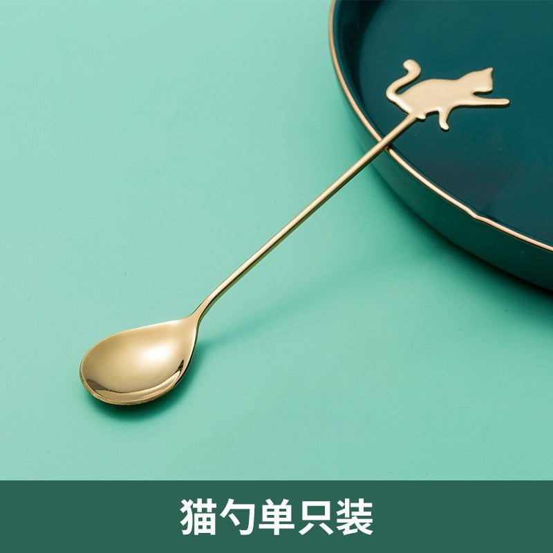 Cat spoon / 301-400ml cat mug cute ceramic coffee cup 14:200003699#Cat spoon;26:200007962