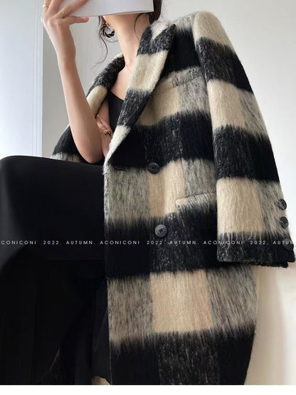 Ever New top woolen coat in black white