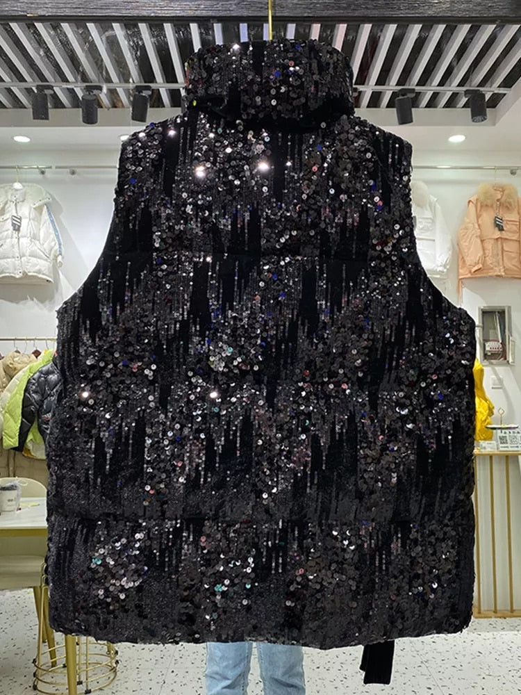 Reclaimed sequined puffer vest