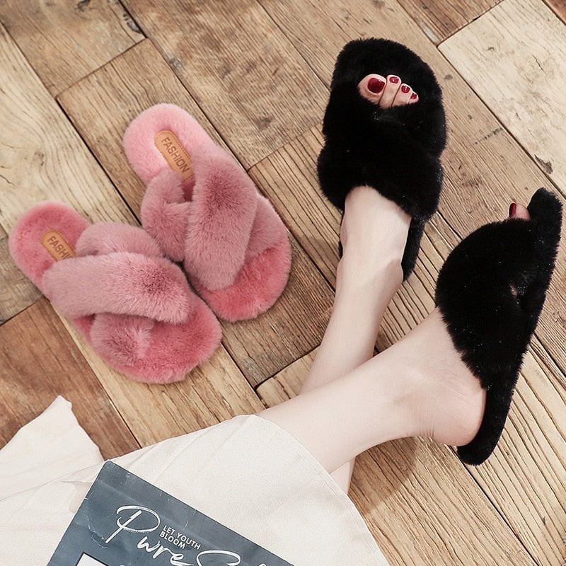 cozy fluffy slippers cross