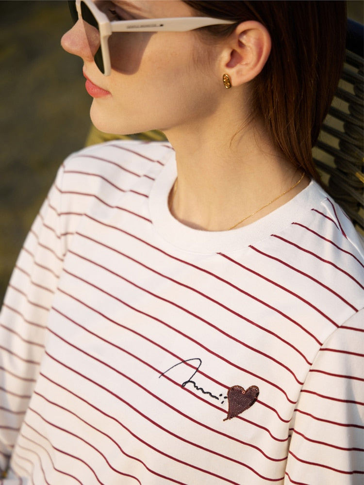HEART T-shirt  with stripes & long sleeves