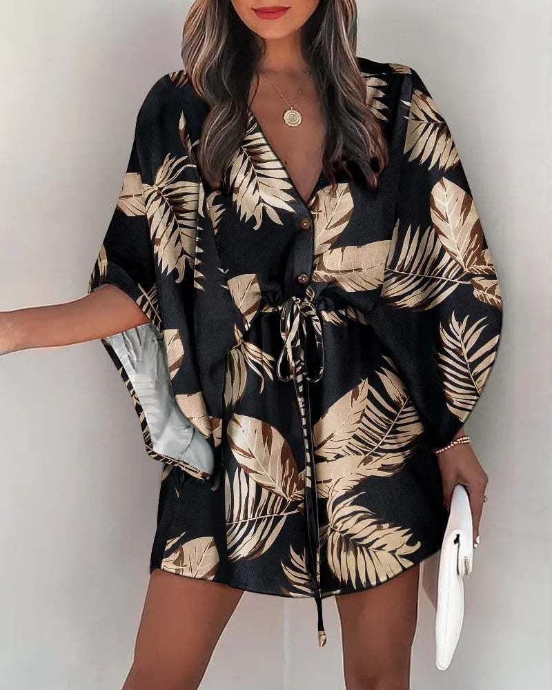 Sexy V-Neck Loose Dress with Batwing Sleeves