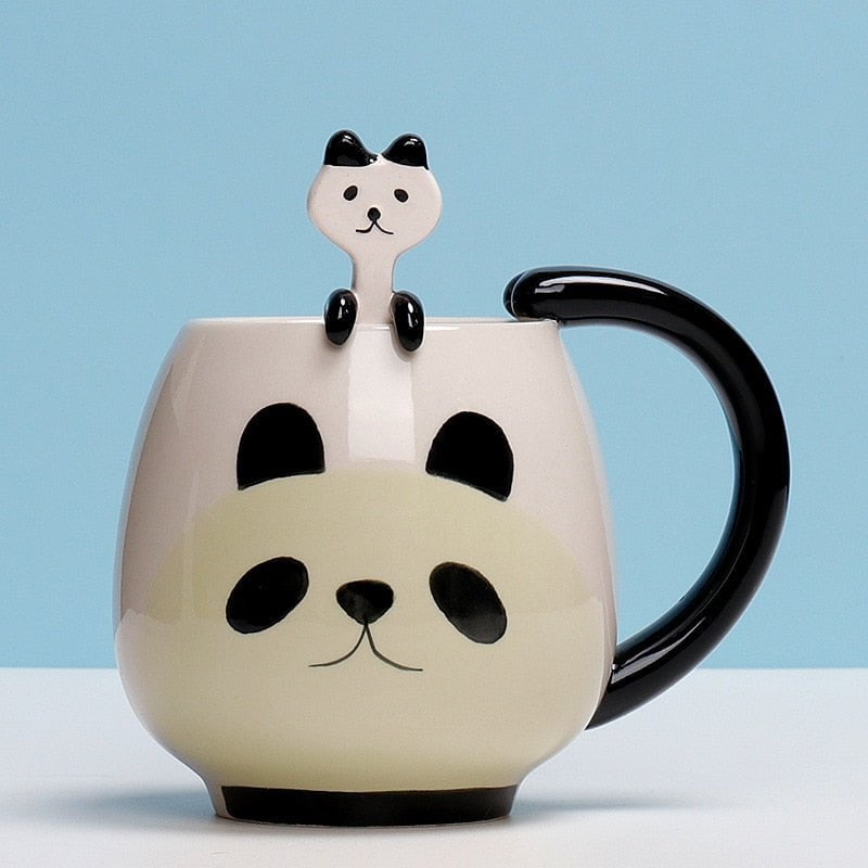 Panda cat mug with spoon 12 oz 14:175#Panda
