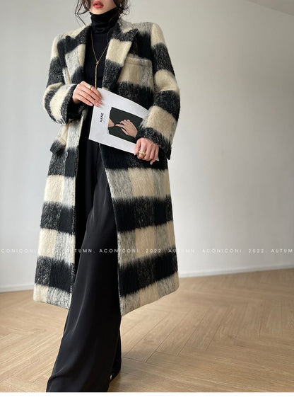 Ever New top woolen coat in black white