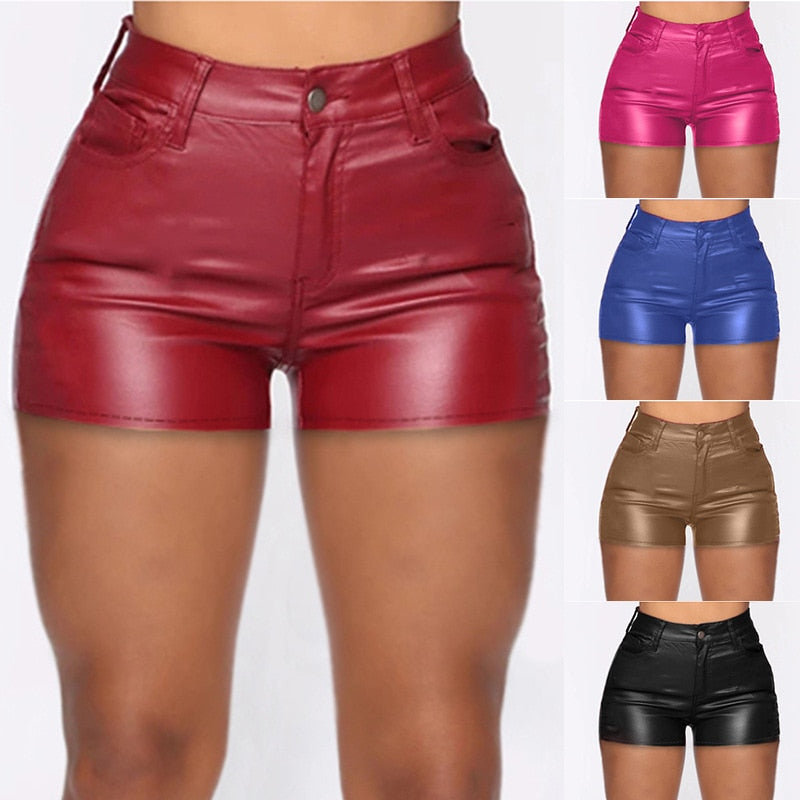 River-RS faux leather waist detail shorts