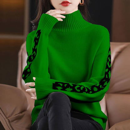 Green / XS Turtleneck loose sweater with spliced 14:175;5:100014066
