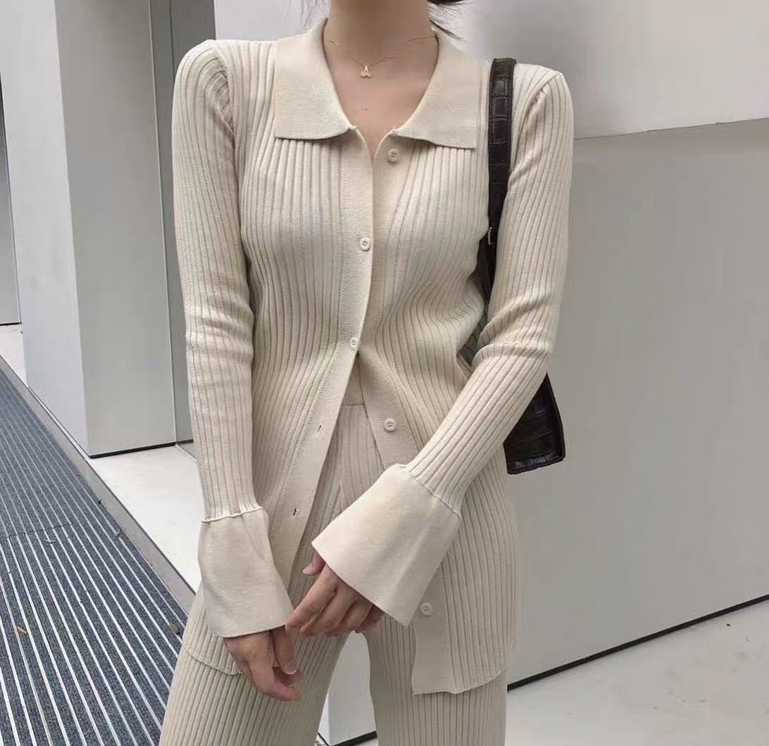 Beige / one size Knitted Women's Sweater Cardigan Set with Long Sleeve Top 14:771;5:200003528#one size