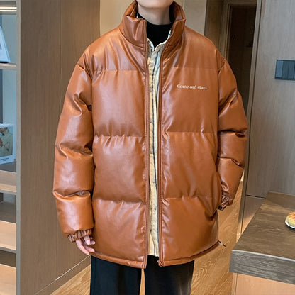 HIT-BSK oversized leather padded jacket