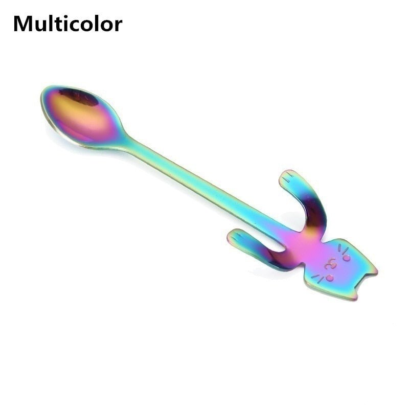 Multicolor lovely cute cat shaped teaspoon and ice 14:200008882#Multicolor