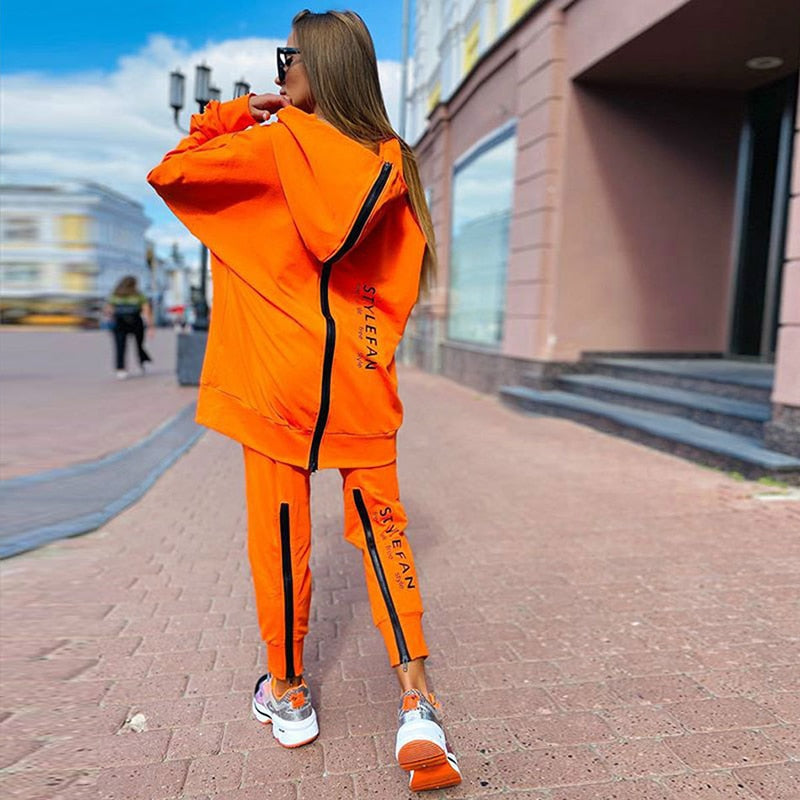 orange / S back zipper hoodie+2 piece set 14:350852#orange;5:100014064