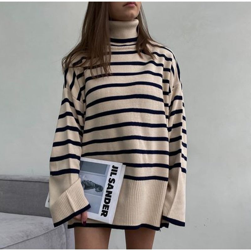 oversized striped turtleneck sweater