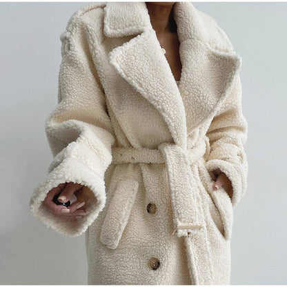 Bella loose fleece woolen coat with belt