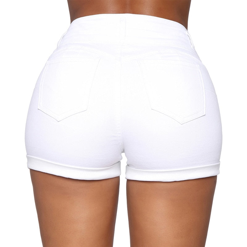 JJXX high-White/Black cuffed denim shorts
