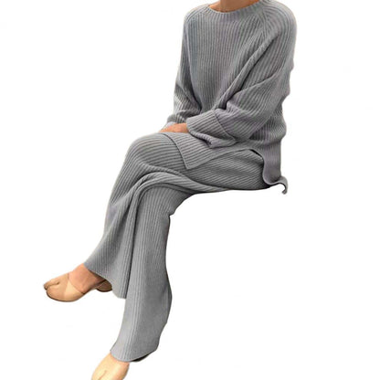 Grey / M knitting loose pullover pants o-neck 14:10#Grey;5:361386