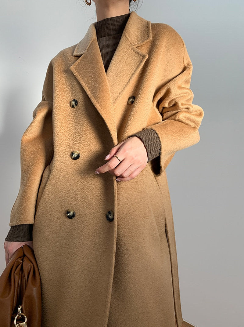 & OS wool blend long belted coat