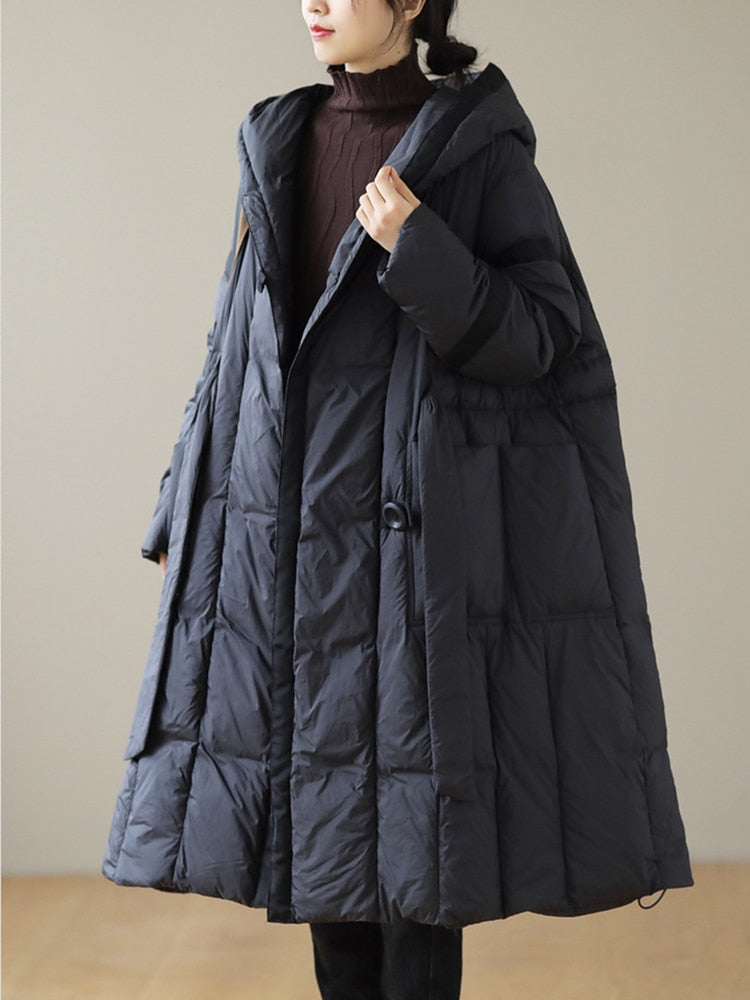 Urban miss hooded long puffer jacket with hood