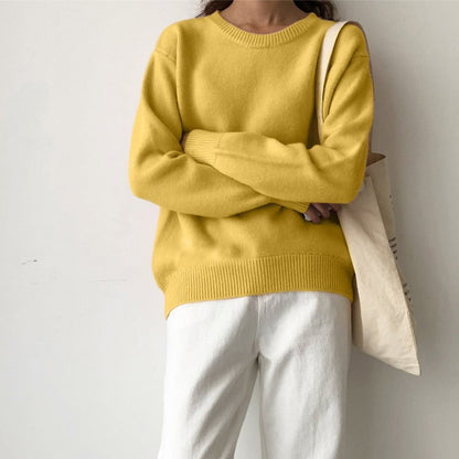 Yellow / one size womens oversized cashmere sweater o-neck 14:1254#Yellow;5:200003528#one size