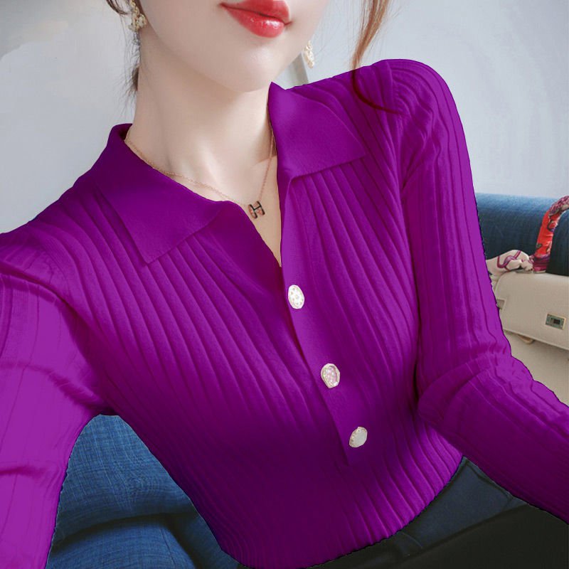 purple / XS Lapel long sleeve button shirt womens 14:496;5:100014066
