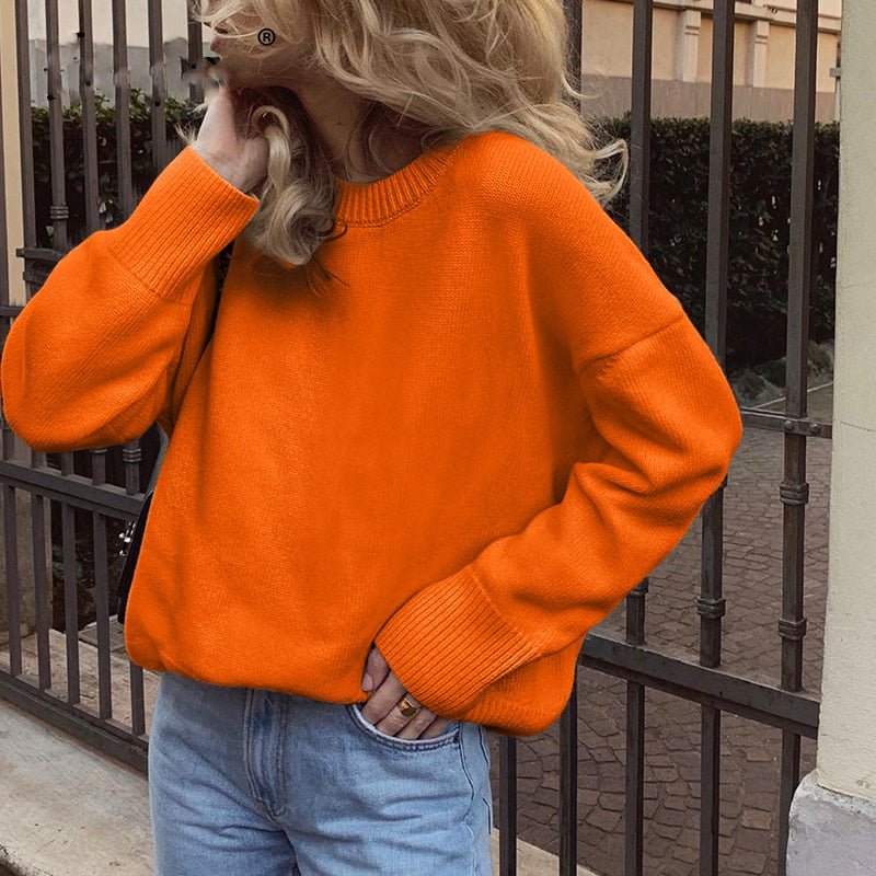 Orange / one size womens oversized cashmere sweater o-neck 14:175#Orange;5:200003528#one size