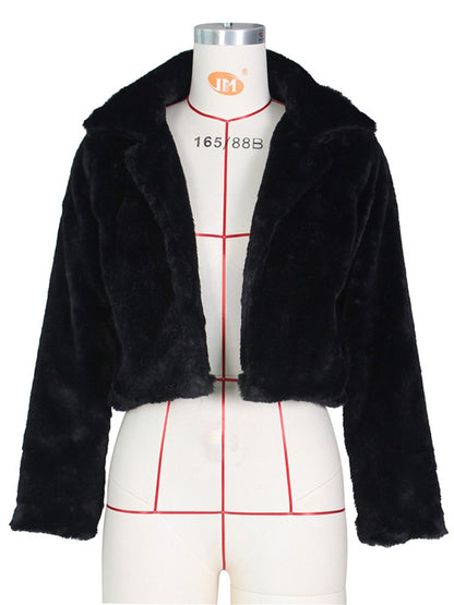 Parisian crop collared faux fur jacket