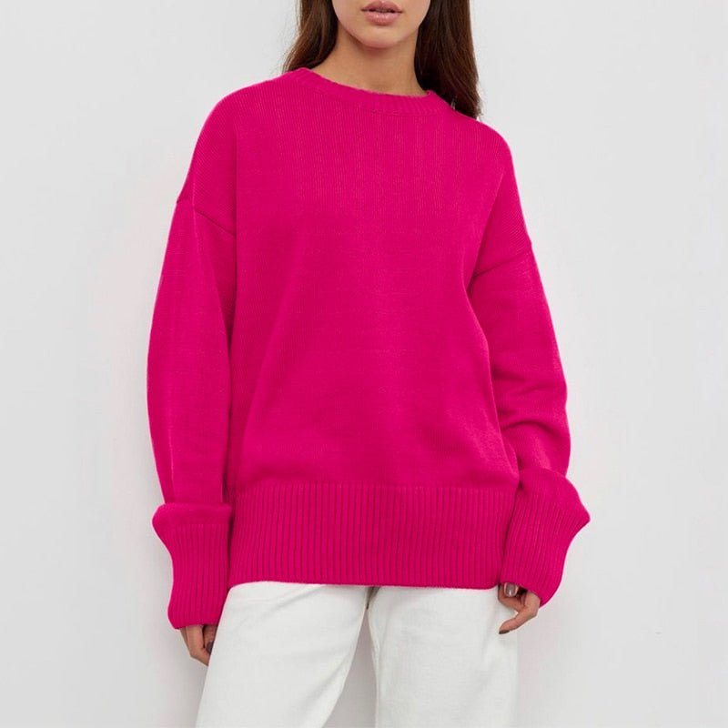 Rose Red / one size womens oversized cashmere sweater o-neck 14:193#Rose Red;5:200003528#one size