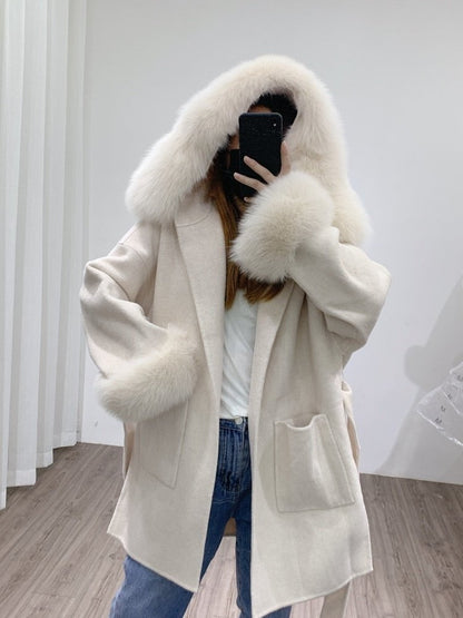 beige / S women's winter coat with faux fur hood parka jacket 14:203008817#beige;5:100014064