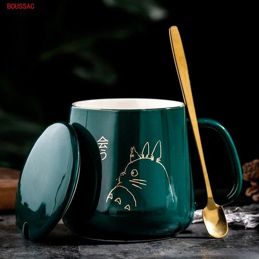 ceramic cat mug with lid spoon