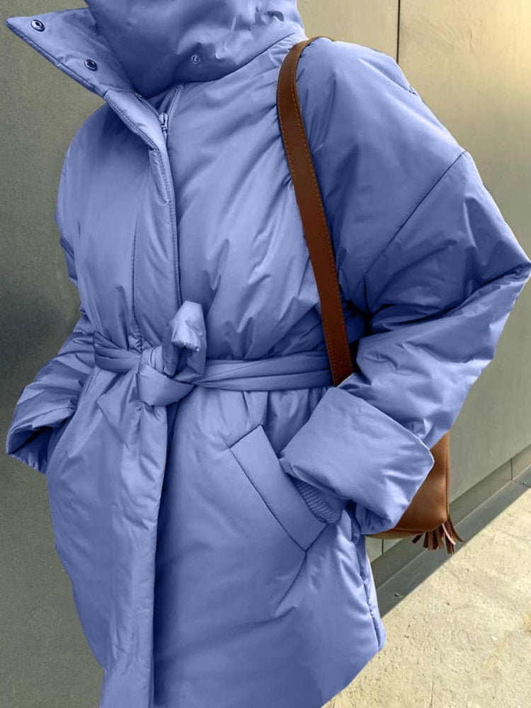Petite Vella look belted puffer coat