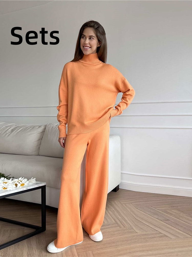Orange Sets / S turtleneck knit sweater set for ladies 14:200001438#Orange Sets;5:100014064