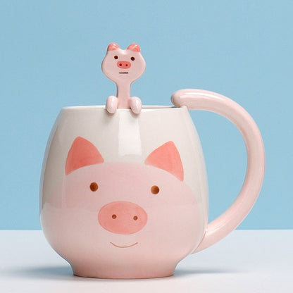 Pig cat mug with spoon 12 oz 14:10#Pig
