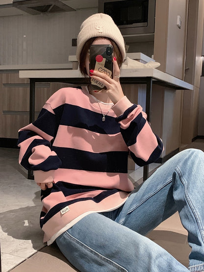 P&B-black and pink striped oversized sweatshirt