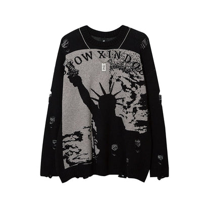 black 2 / M Oversized knit sweater Ripped Pullovers 14:175#black 2;5:361386