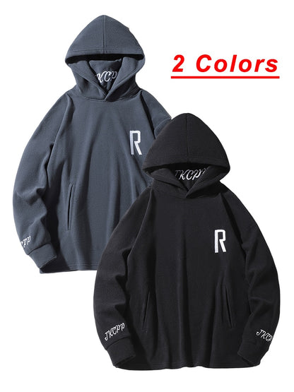 'R' oversize fleece pullover hoodie