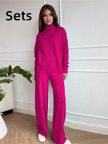 Rose Red Sets / S turtleneck knit sweater set for ladies 14:691#Rose Red Sets;5:100014064