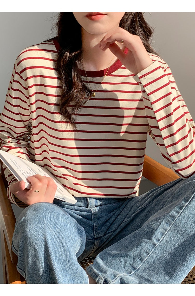 River"IS-PR" stripe t-shirt with loose fit