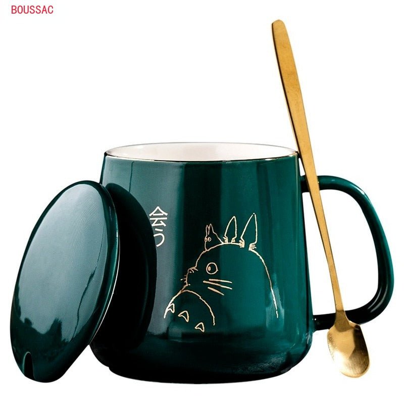 ceramic cat mug with lid spoon
