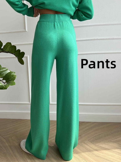 Green Pants / S turtleneck knit sweater set for ladies 14:193#Green Pants;5:100014064