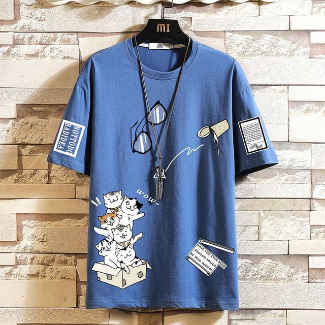 t-shirt, men t-shirt, men tee Blue / M FOR 155 CM 55KG Tshirt Cat Top Tees Classic TJC:6801626694014.08