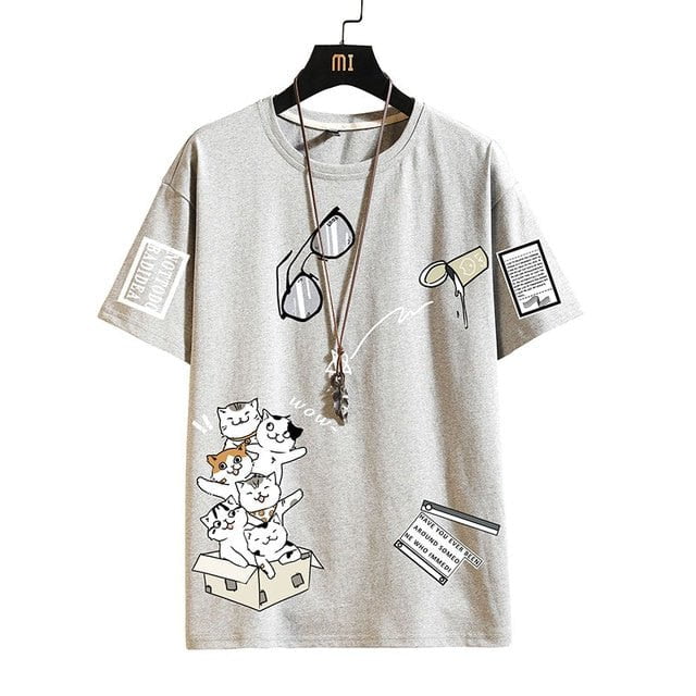 t-shirt, men t-shirt, men tee Grey / M FOR 155 CM 55KG Tshirt Cat Top Tees Classic TJC:6801626694014.15