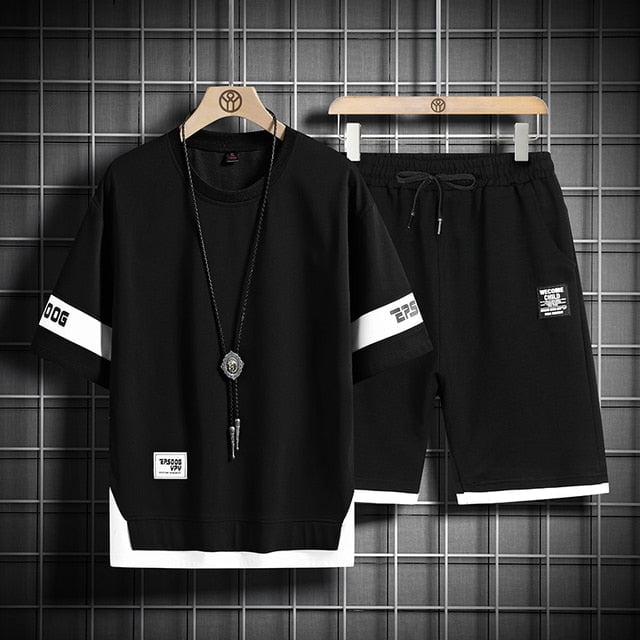 tshirt and short set PTZ060 Black / S Men's t shirt and shorts set oog VTS:6804143450968.01