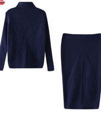 Sweater and skirt Navy Blue / One Size Sweater and skirt (slim) Knit suit SSK:5801110528997.05
