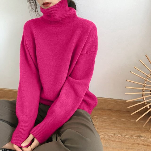 Sweater women Rose Red / one size Women's cashmere turtleneck sweater SWC:6801307554891.11
