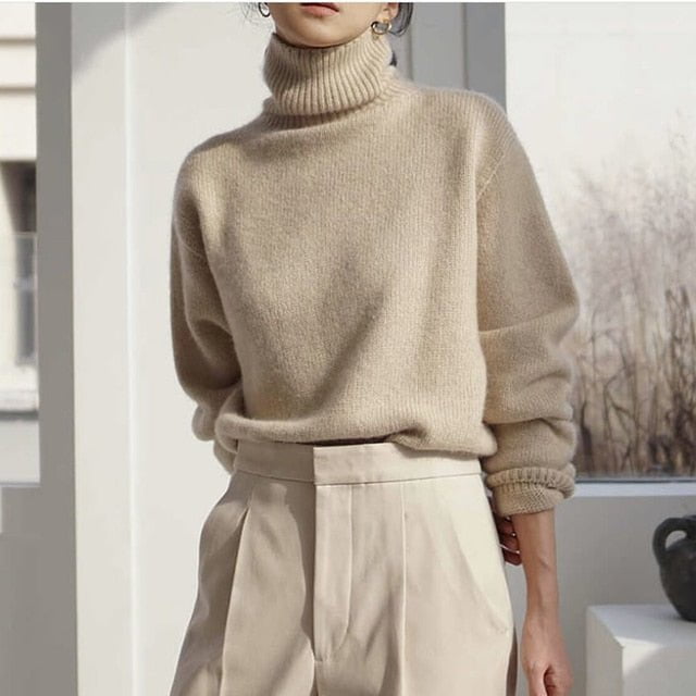 Sweater women Khaki / one size Women's cashmere turtleneck sweater SWC:6801307554891.08