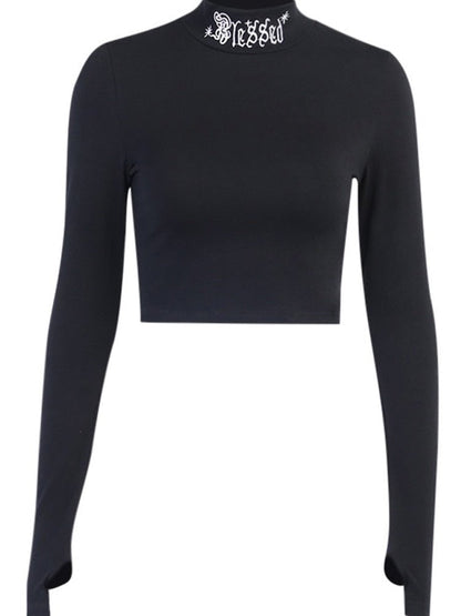 Black bodycon long sleeve crop tops paris Black / M Black bodycon long sleeve crop tops for ladies BBC:6803009278432.02