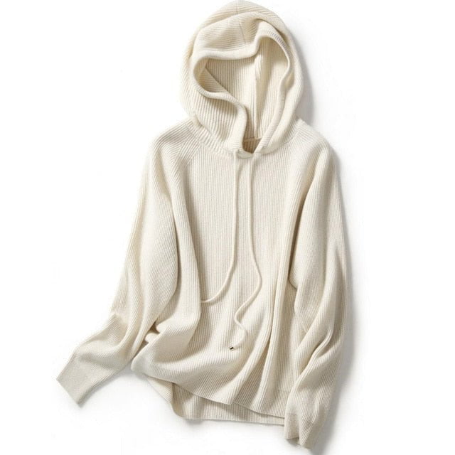 Cashmere hooded sweater beige / S Winter hooded cashmere sweater women's CHS:6804481948552.01