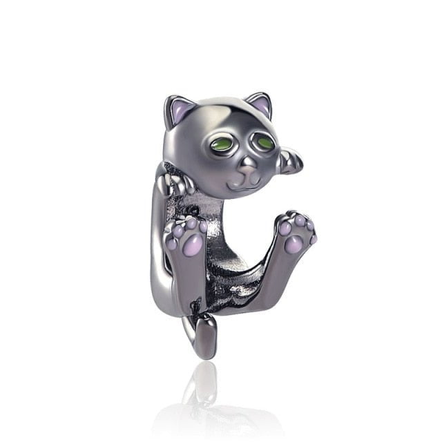 cat charm, silver cat charm, cat jewelry B1035 Silver Charm- Black Kitty